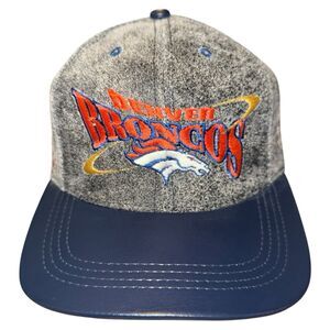 Vintage Denver Broncos Pro Elite Leather Hat Cap Strap Back Mens NFL Football